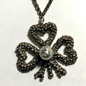 GUCCI Silver Aureco Black Finish Bow Hearts Necklace